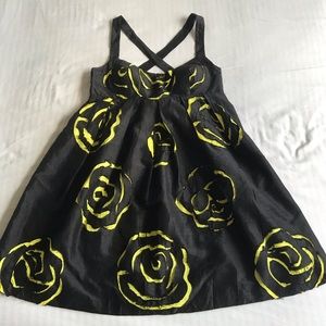 $15 INC Cross-Back Black Yellow Roses Silk Dress